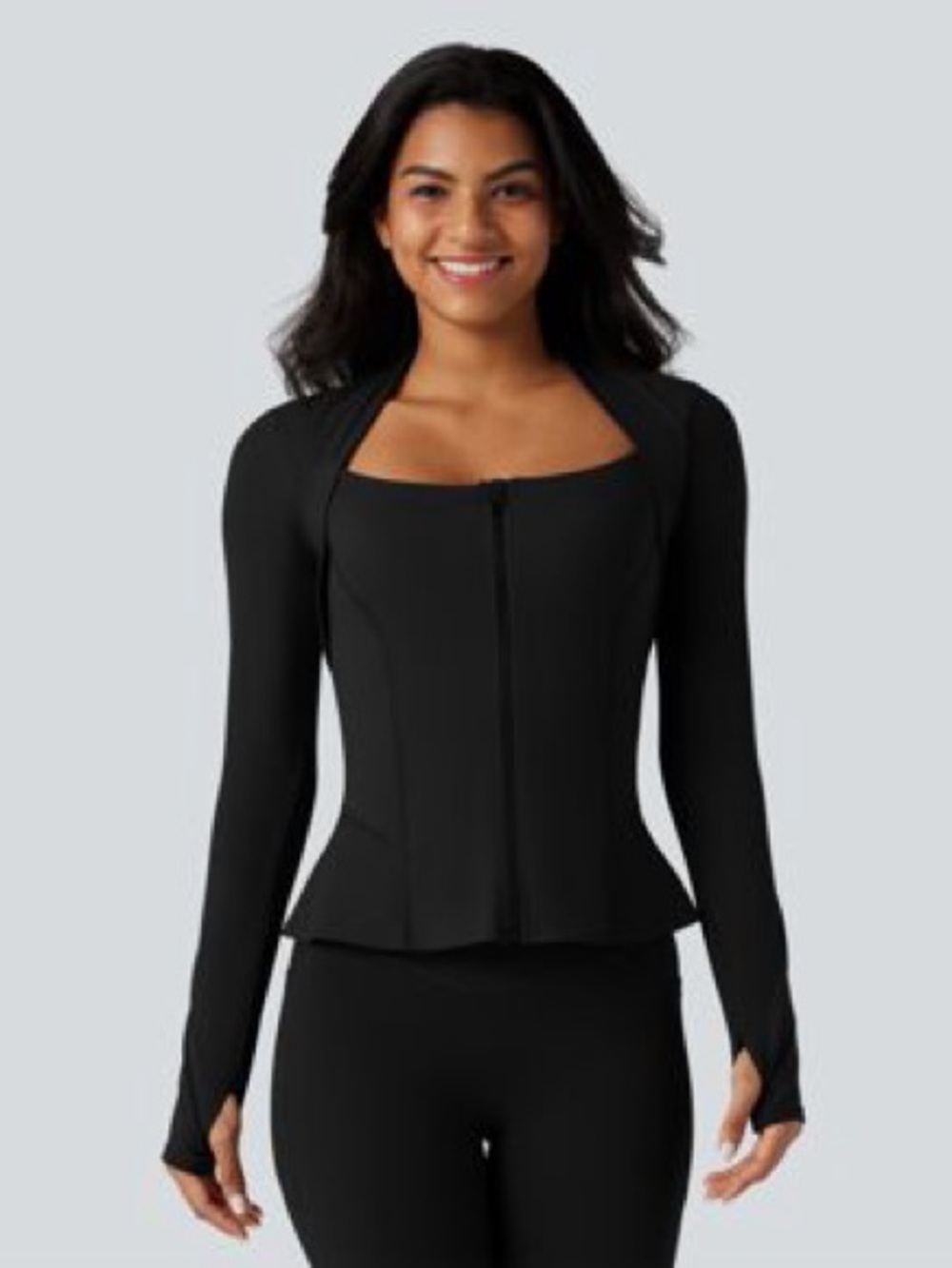 Halara UltraSculpt™ Push-Up Long Sleeve Thumb Hole Zipper Ruffle Hem Yoga Zip Up